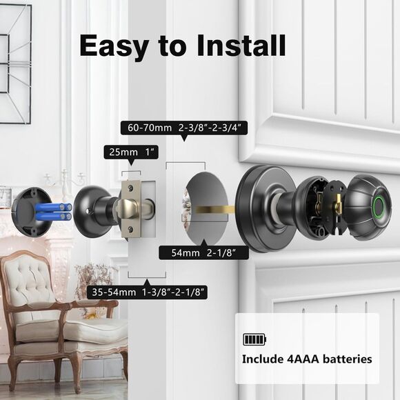 SOOWAY Smart Door Knob - Fingerprint Biometric Door Lock Smart Doorknob - Picture 2 of 7